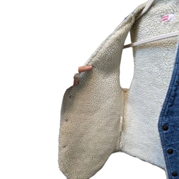 Vintage Levis Western Denim Vest Men Size S  Orange Tab Sherpa Lined USA 70s 80s - Picture 10 of 15